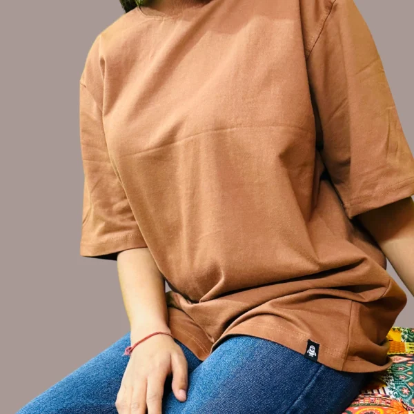 118 Women's Brown Plain Oversized T-Shirt