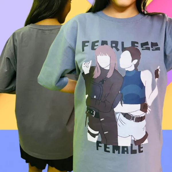 13_Fearless Female Graphic Printed Oversized T-shirt For Women. Sleek Grey Tee for Streetwear Elegance (3) FEARLESS FEMALE Graphic Printed Oversized T-shirt For Women