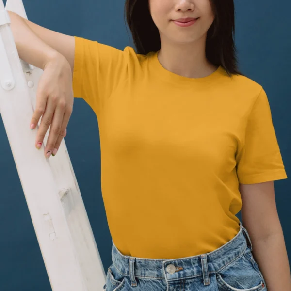 15 Womens Plain Yellow Regular T-Shirt