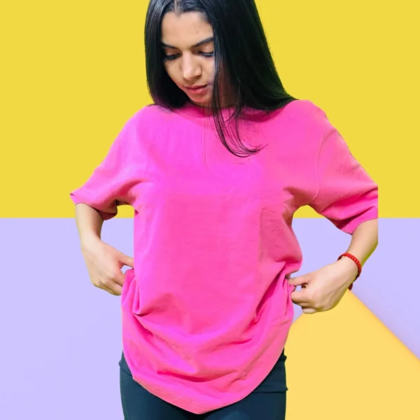 19_Women’s Pink Plain Oversized T-Shirt Elegant Tee for Versatile Wear (3) Women’s Pink Plain Oversized T-Shirt
