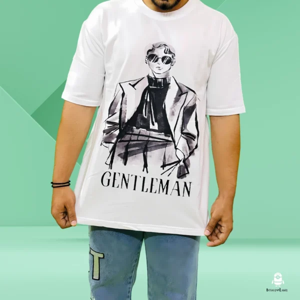 1_Gentleman Graphic Printed Oversized T-shirt For Men. White and Black Tee for the Modern Gentleman (1) Gentleman Graphic Printed Oversized T-shirt For Men