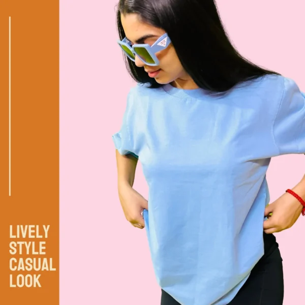 21_Women’s Blue Plain Oversized T-Shirt. Elegant Tee for Versatile Wear (2) Women’s Blue Plain Oversized T-Shirt