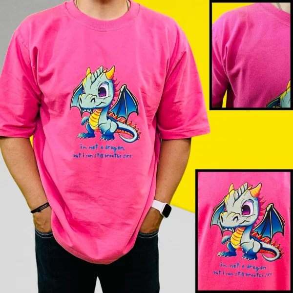 26_Dragon Printed Pink Oversized T Shirt For men. Trendy Pink Tee For Men (4) Dragon Printed Pink Oversized T Shirt For Men