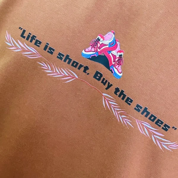 33_Men’s Brown Graphic Printed Oversized T-Shirt. Elevate Your Style with Trendy Comfortable Tee (1) Men's Brown Life is Short Buy the Shoes Oversized Tshirt
