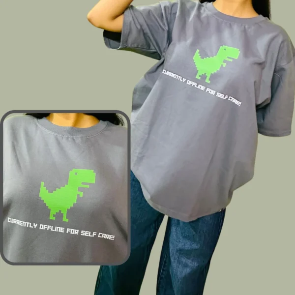 40_Women’s Dinosaur Printed Grey Oversized T-Shirt. Casual Graphic Tee (3) Women’s Dinosaur Printed Grey Oversized T-Shirt