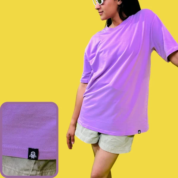 41_Women’s Lavender Plain Oversized T-Shirt. Elegant Tee for Versatile Wear (4) Women’s Lavender Plain Oversized T-Shirt