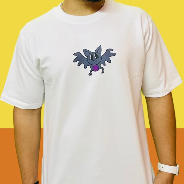 45_Men’s White Graphic Printed Oversized T-Shirt. Stylish Charm and Comfort for Everyday Wear (2) Men's Bat White Graphic Printed Oversized T-Shirt