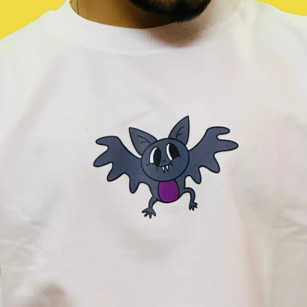 45_Men’s White Graphic Printed Oversized T-Shirt. Stylish Charm and Comfort for Everyday Wear (3) Men's Bat White Graphic Printed Oversized T-Shirt