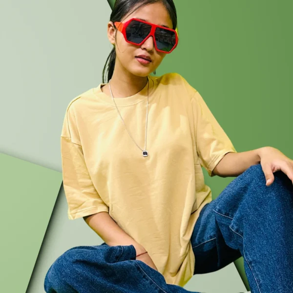 53_Women’s Warm Beige Plain Oversized T-Shirt. Elegant Tee for Versatile Wear (2) Women's Warm Beige Plain Oversized Tshirt