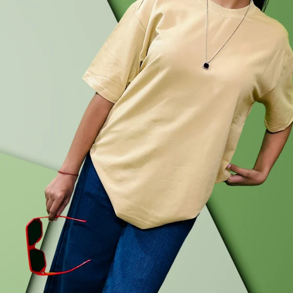53_Women’s Warm Beige Plain Oversized T-Shirt. Elegant Tee for Versatile Wear (3) Women’s Warm Beige Plain Oversized T-Shirt