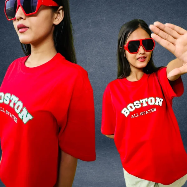 6_Boston All States Women’s Red Oversized T-Shirt. Classic Red Tee For Everlasting Style (1) Boston All States Women’s Red Oversized T-Shirt