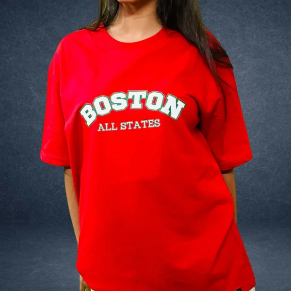 6_Boston All States Women’s Red Oversized T-Shirt. Classic Red Tee For Everlasting Style (3) Boston All States Women’s Red Oversized T-Shirt