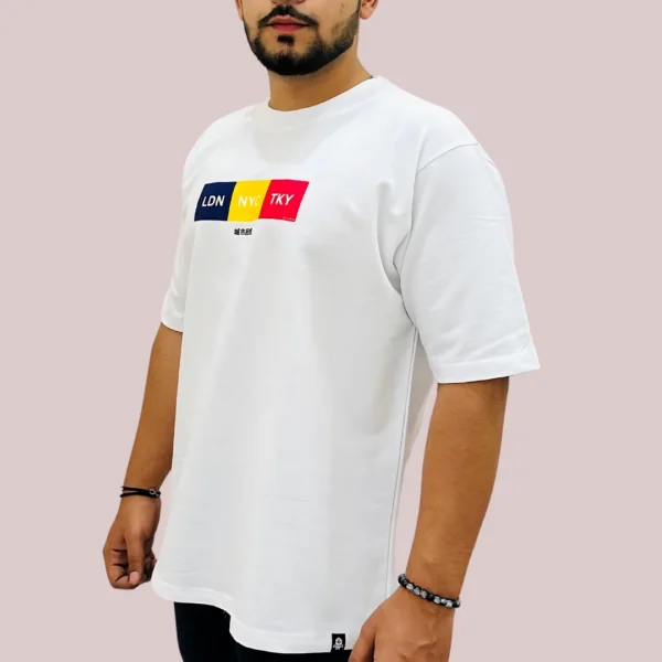 Men's White Typography Oversized T-Shirt Men's White Typographic Oversized T-Shirt