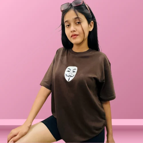 Graphic MASK Brown Oversized T-Shi0rt for Women