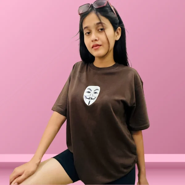 Graphic MASK Brown Oversized T-Shirt for Women Graphic MASK Brown Oversized T-Shi0rt for Women