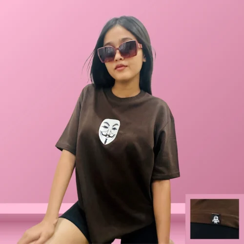 Graphic MASK Brown Oversized T-Shirt for Women