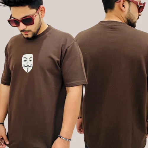 Graphic MASK Brown Oversized T-Shirt for Men