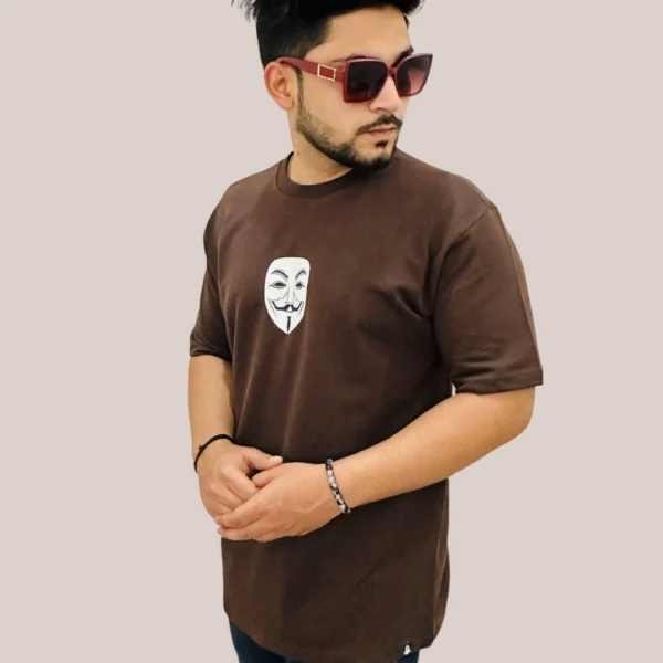 Brown Oversized T-Shirt for Men Graphic MASK Brown Oversized T-Shirt for Men