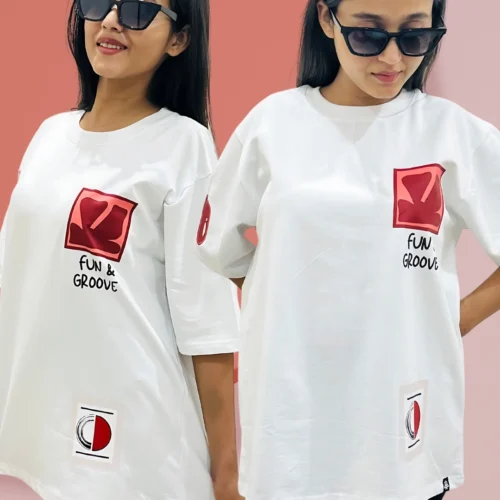 FUN AND GROOVE White Oversized T-Shirt for Women