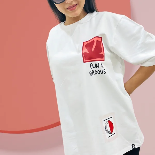 FUN AND GROOVE White Oversized T-Shirt for Women FUN AND GROOVE White Oversized T-Shirt for Women