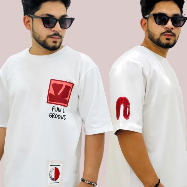FUN AND GROOVE White Oversized T-Shirt for Men FUN AND GROOVE White Oversized T-Shirt for Men