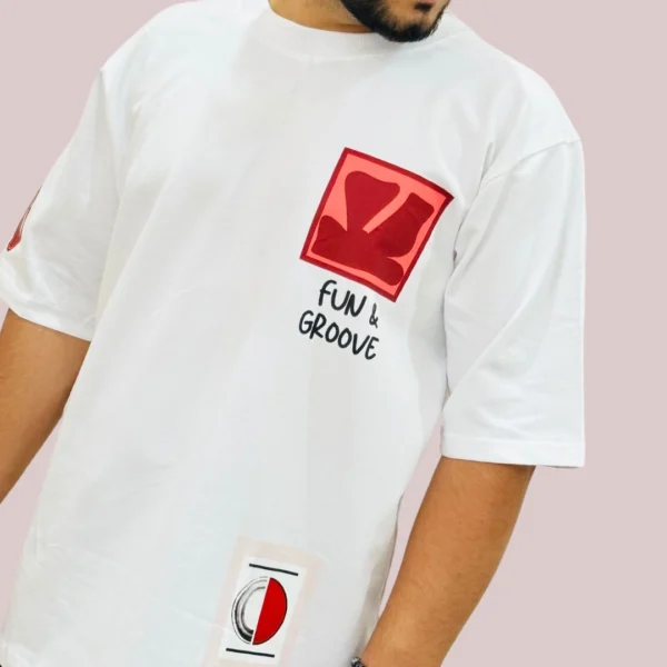 FUN AND GROOVE White Oversized T-Shirt for Men FUN AND GROOVE White Oversized T-Shirt for Men