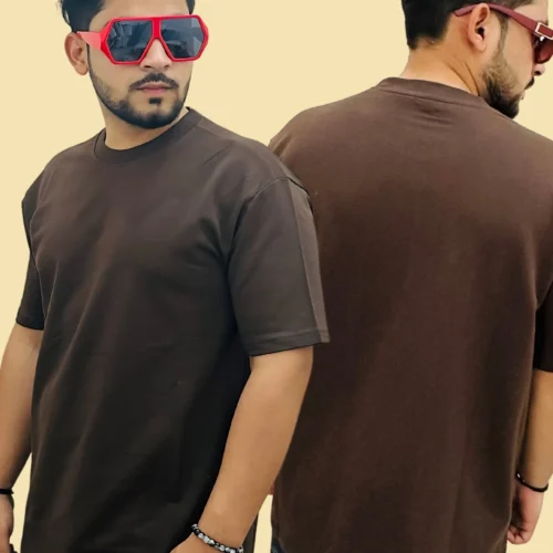 Men's Plain Dark Brown Oversized T-Shirt