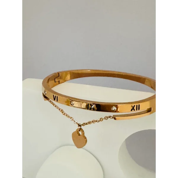 Roman Numeral Heart Charm Rose Gold Bracelet