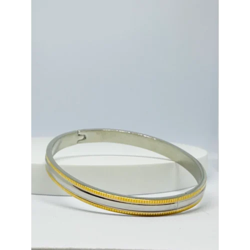 Elegant Dual-Tone Stainless Steel Bangle – Gold & Silver Finish-Jewelry for Women