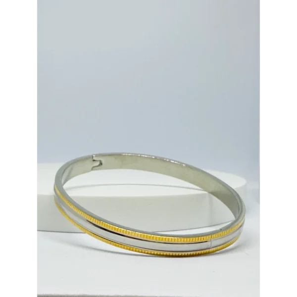 Elegant Dual-Tone Stainless Steel Bangle – Gold & Silver Finish-Jewelry for Women