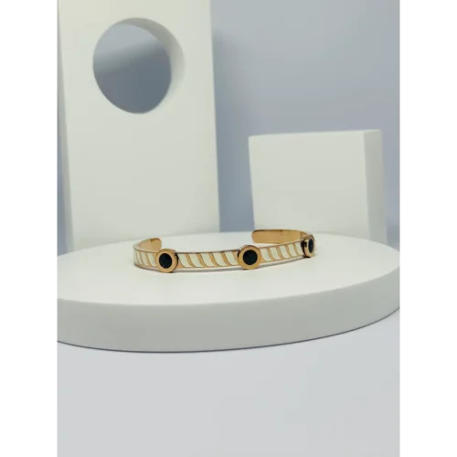 Elegant Rose Gold Cuff Bracelet – Black & White Enamel Design