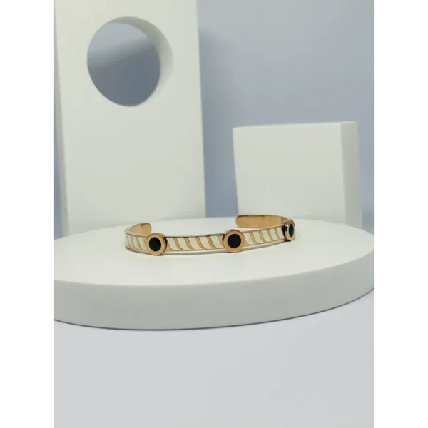 Elegant Rose Gold Cuff Bracelet – Black & White Enamel Design