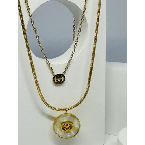 Golden Layered Pearl Pendant Necklace