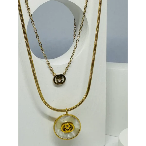 Golden Layered Pearl Pendant Necklace