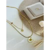 Golden Layered Pearl Pendant Necklace