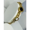 Gold Plated Bracelet with Black Enamel Charm and curb chain for Women