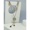 Double layered gold plated evil eye necklace for women