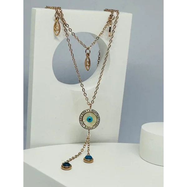 Double layered gold plated evil eye necklace for women