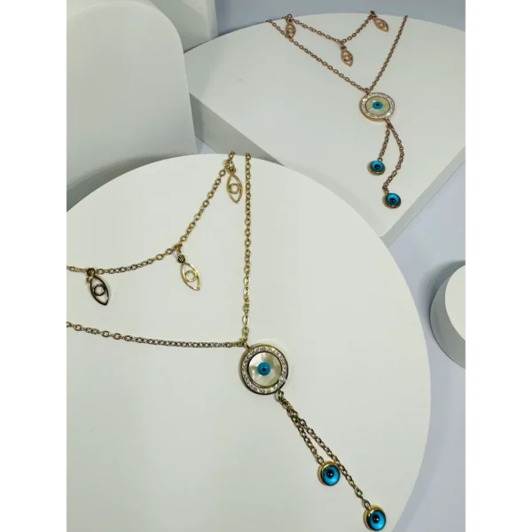 Double layered gold plated evil eye necklace for women