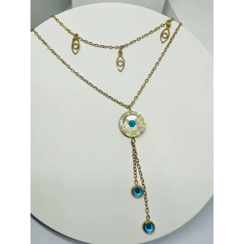 Double layered gold plated evil eye necklace for women