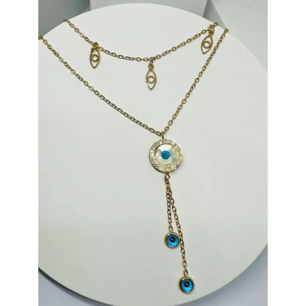 Double layered gold plated evil eye necklace for women