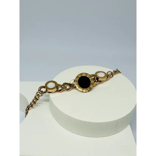 Rose Gold Plated Bracelet with Black Enamel Charm for Women